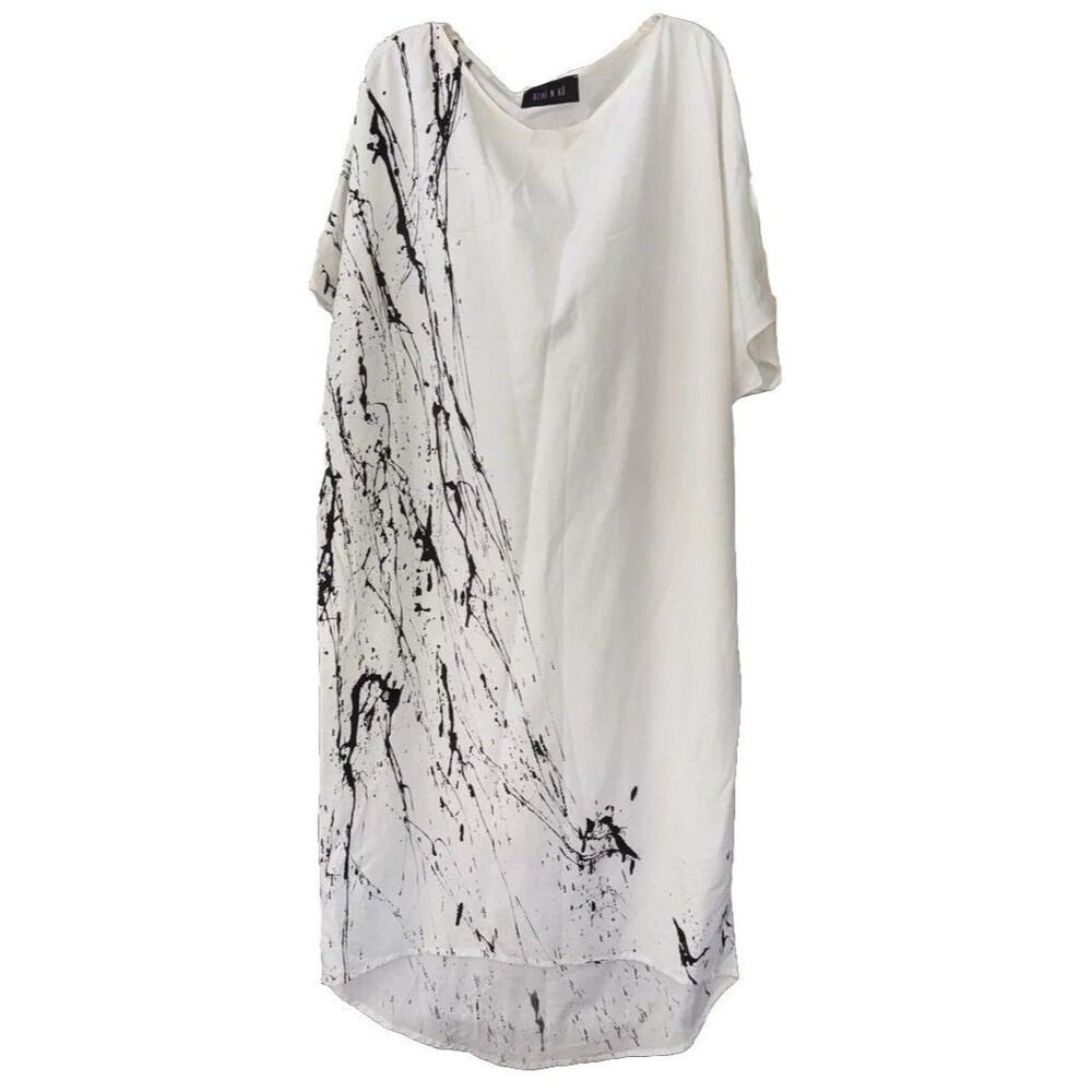 Ozai N Ku dress 82-8056 Viscose Linen One Size Pullover Ivory Paint Splatter
